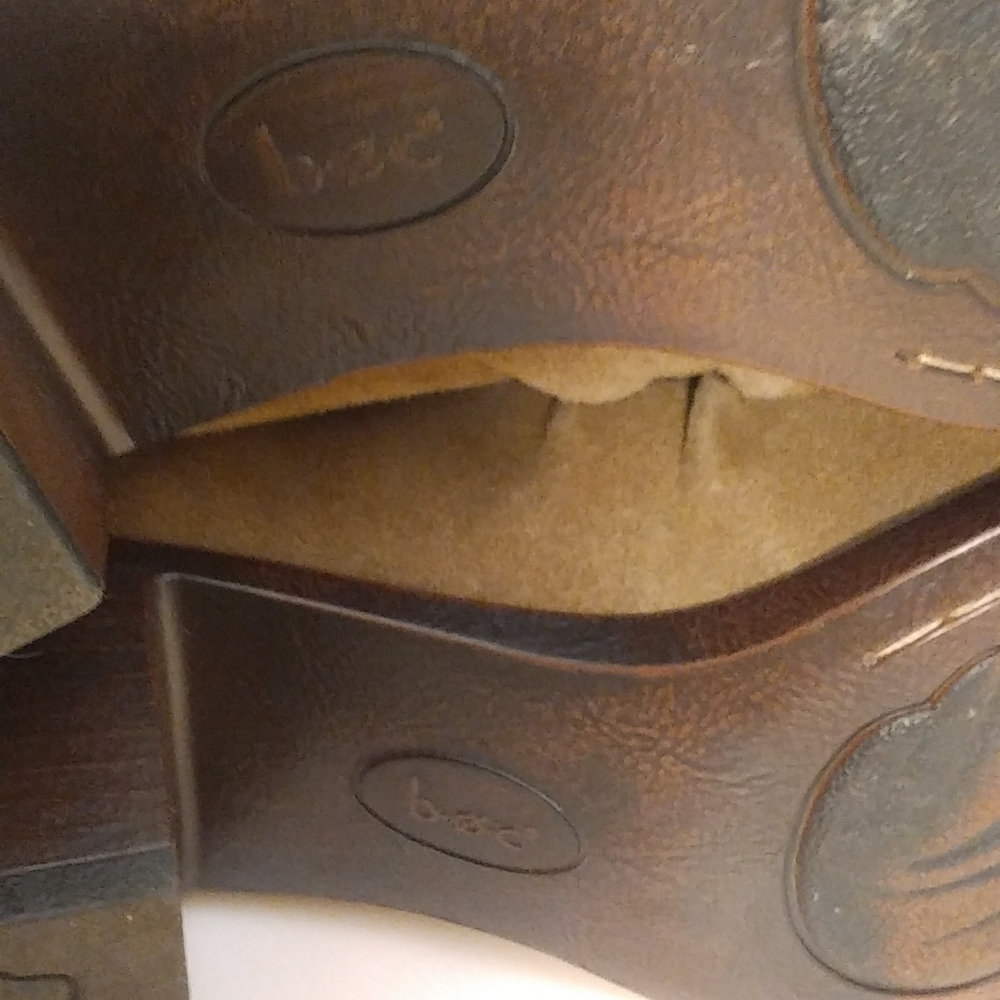 Born Concept Tan Leather Suede Block Heels Back Zip Ankle Boots Booties Side 11M - Picture 7 of 9